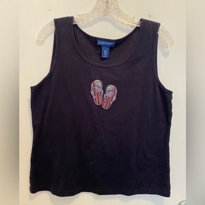 Karen Scott sleeveless dark blue tee shirt with embellished flip flops. Size M